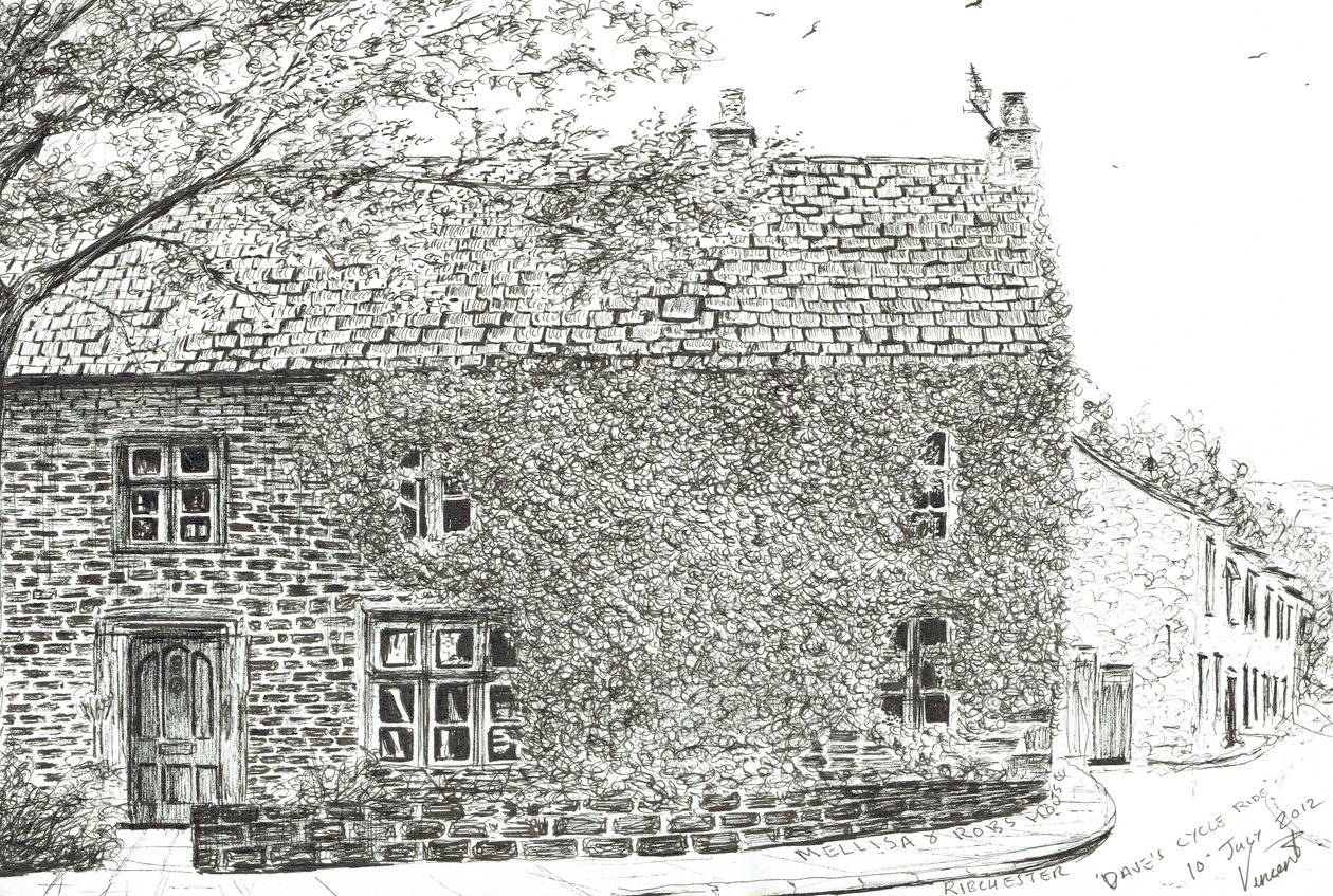House at Ribchester, 2012, (blæk på papir) af Vincent Alexander Booth