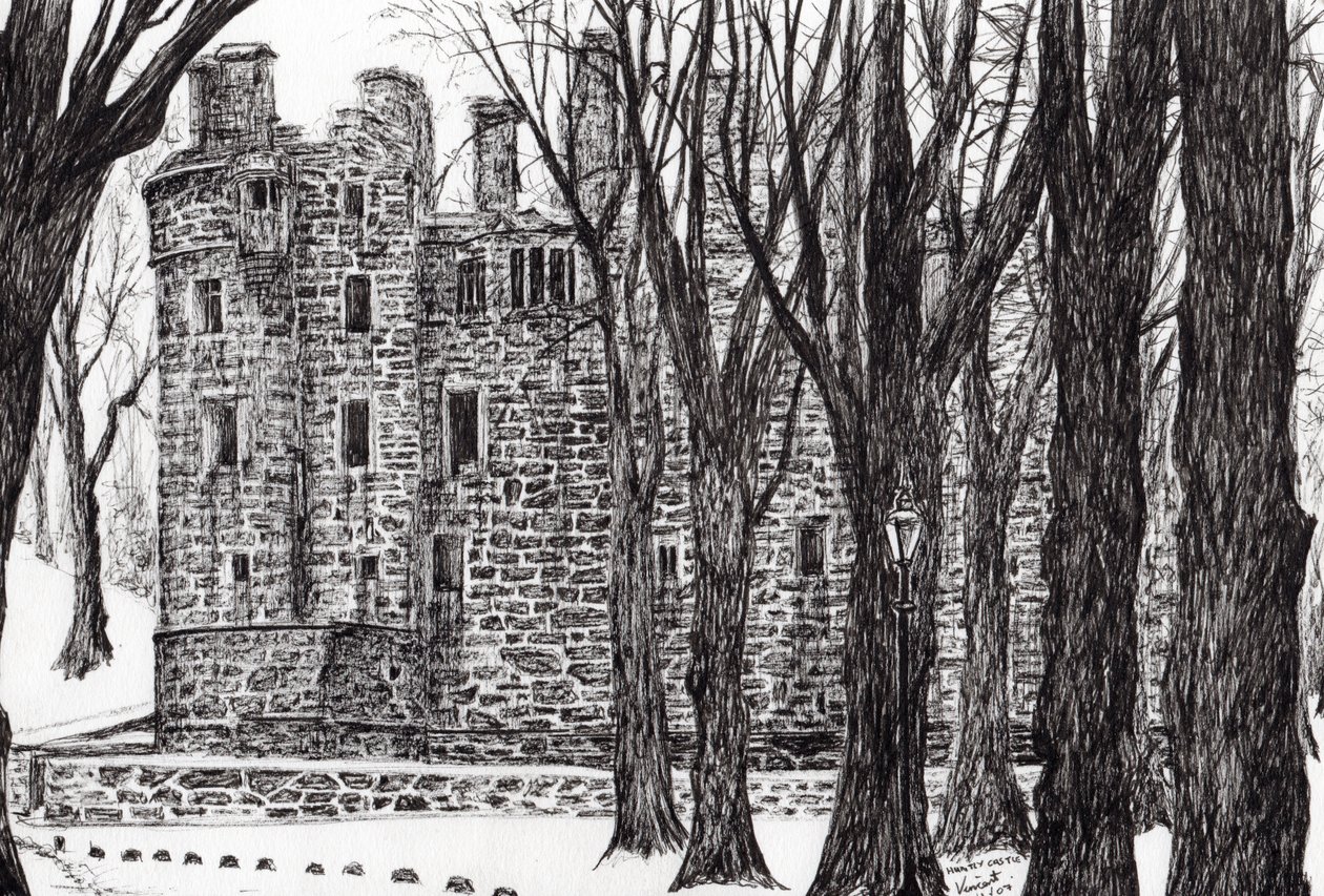 Huntly Castle Scotland, 2007, (blæk på papir) af Vincent Alexander Booth
