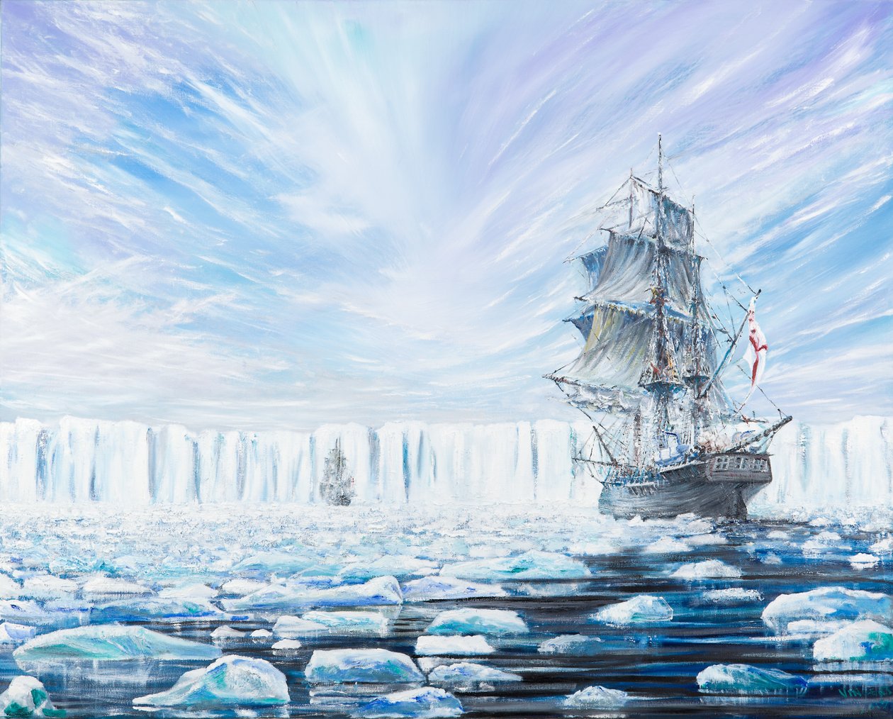 James Clark Ross opdager den antarktiske ishylde i januar 1841, 2016, af Vincent Alexander Booth