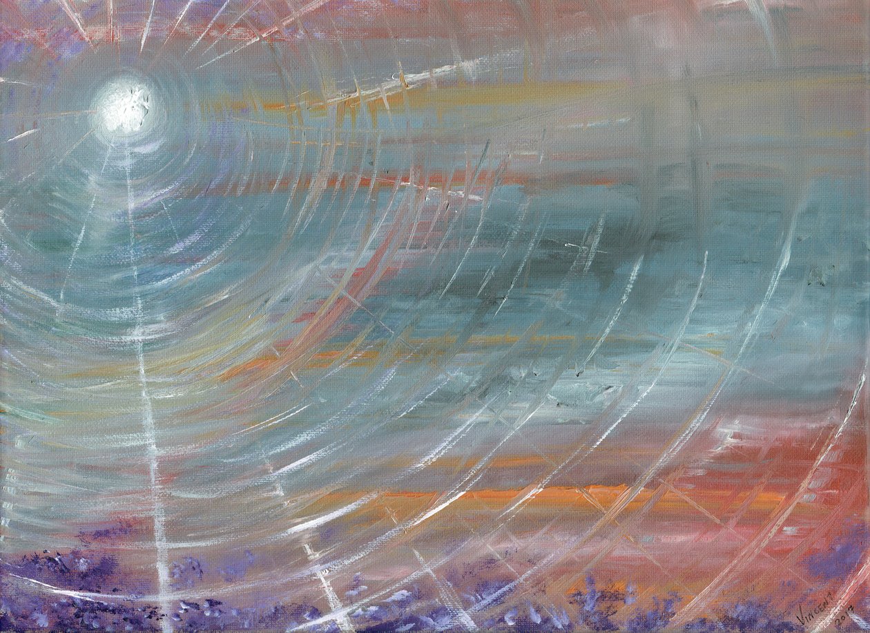 Moontube, 2017, (olie på lærredstavle) af Vincent Alexander Booth