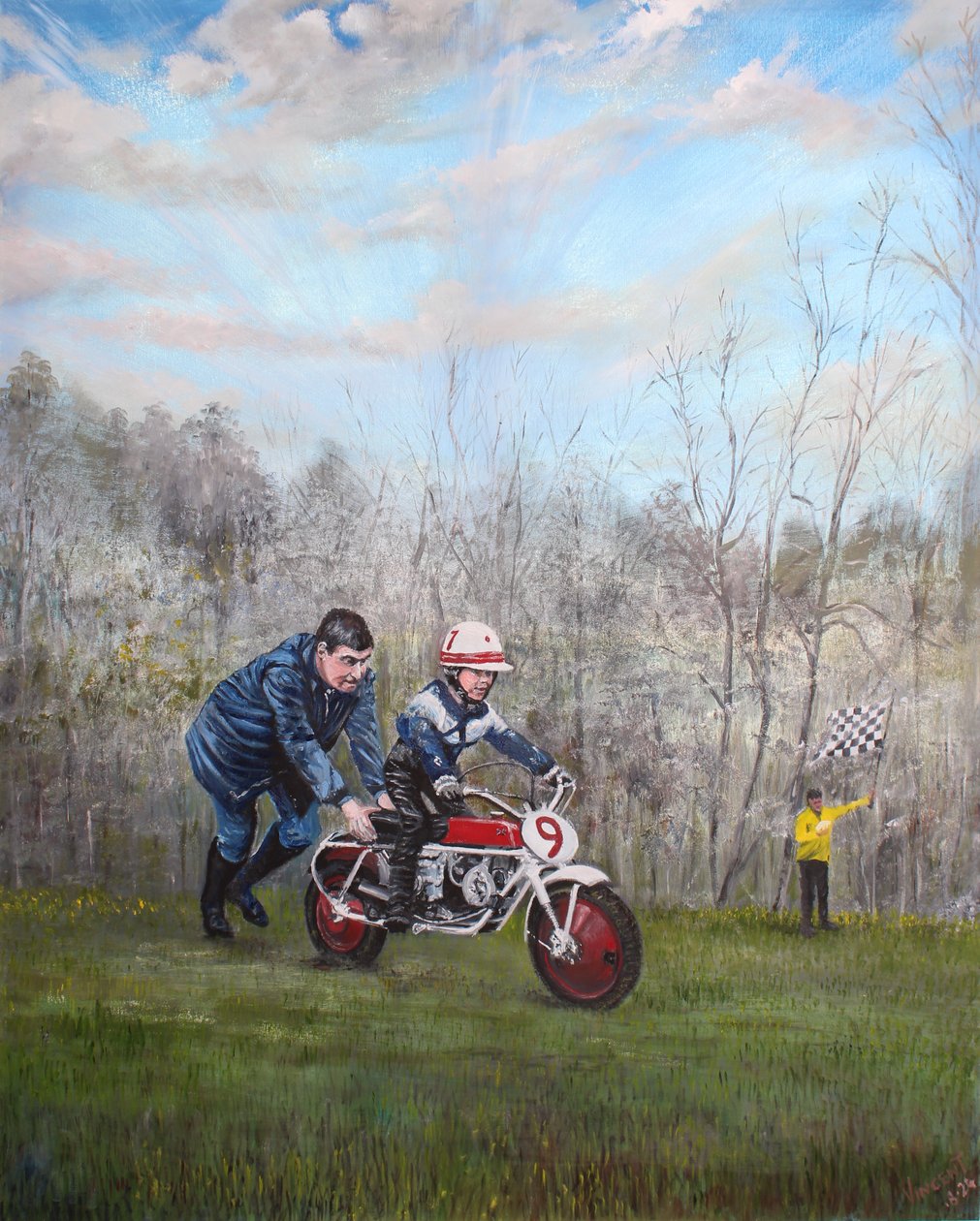Motorcykelmand, 2024 (olie på lærred) af Vincent Alexander Booth