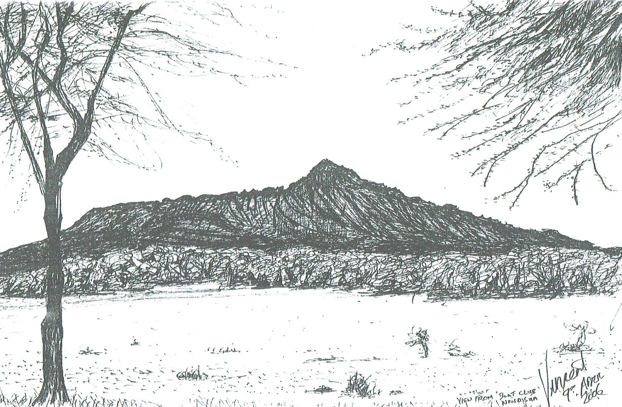 Bjerg fra bådklub ved søen Naivasha, Kenya; 2006 af Vincent Alexander Booth