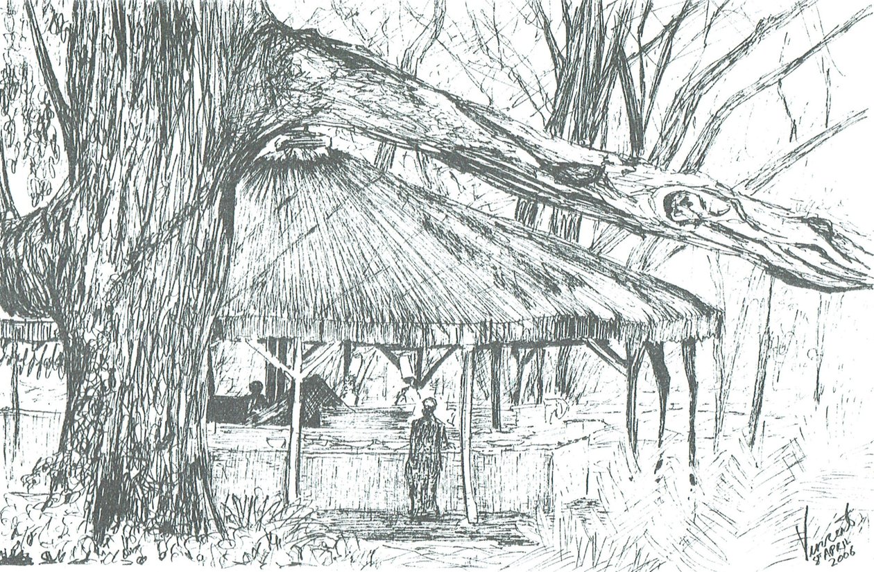 Udendørs bar, søen Naivasha, 2006; (blæk på papir) af Vincent Alexander Booth