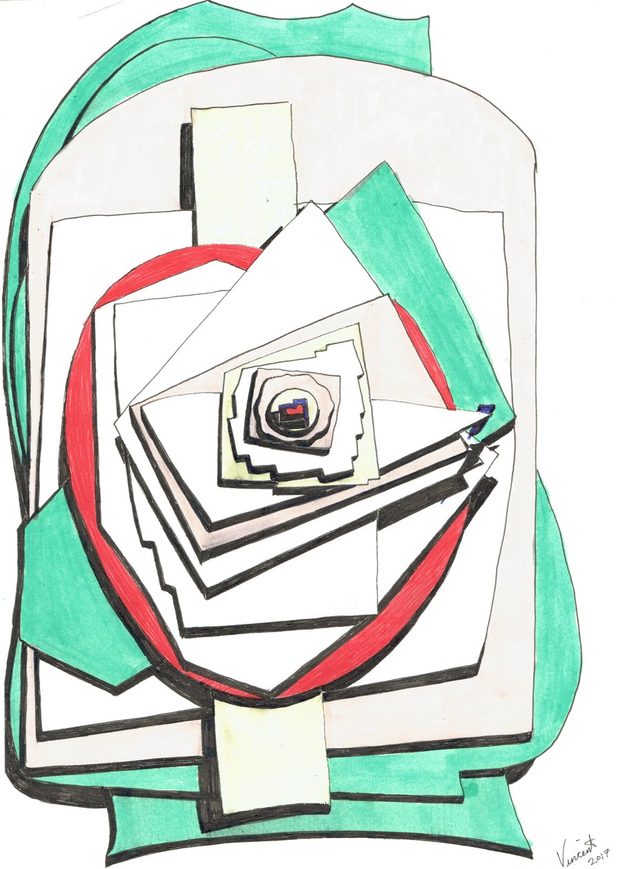 Over, 2017, (farvet blæk på papir) af Vincent Alexander Booth