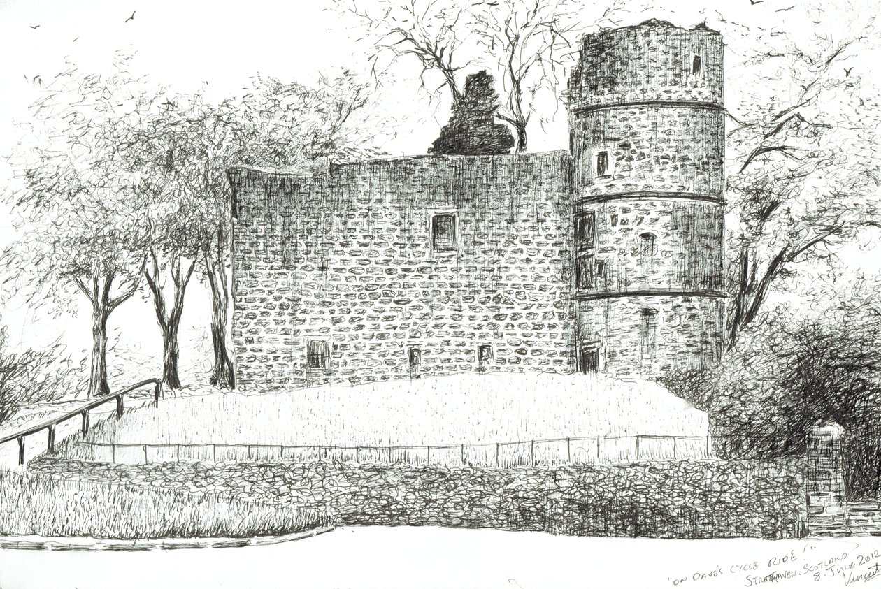 Ruin at Strathaven, 2012, (blæk på papir) af Vincent Alexander Booth