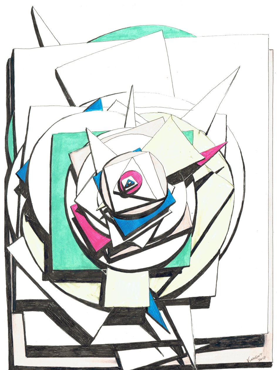 Stacked, 2017, (farvet blæk på papir) af Vincent Alexander Booth