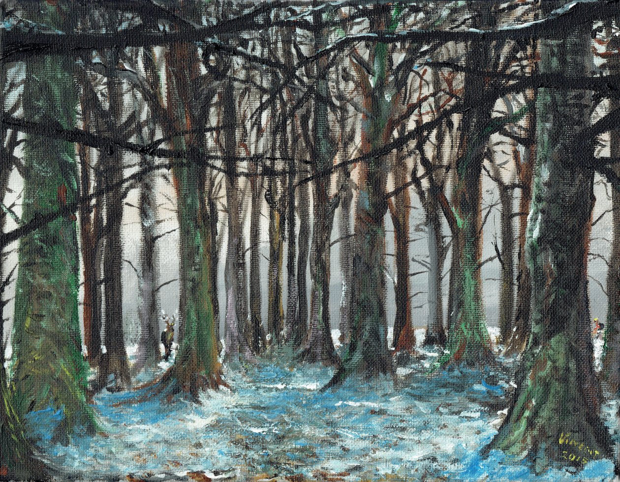 Stag and Runner Lyme Park, 2016, (olie på lærredstavle) af Vincent Alexander Booth