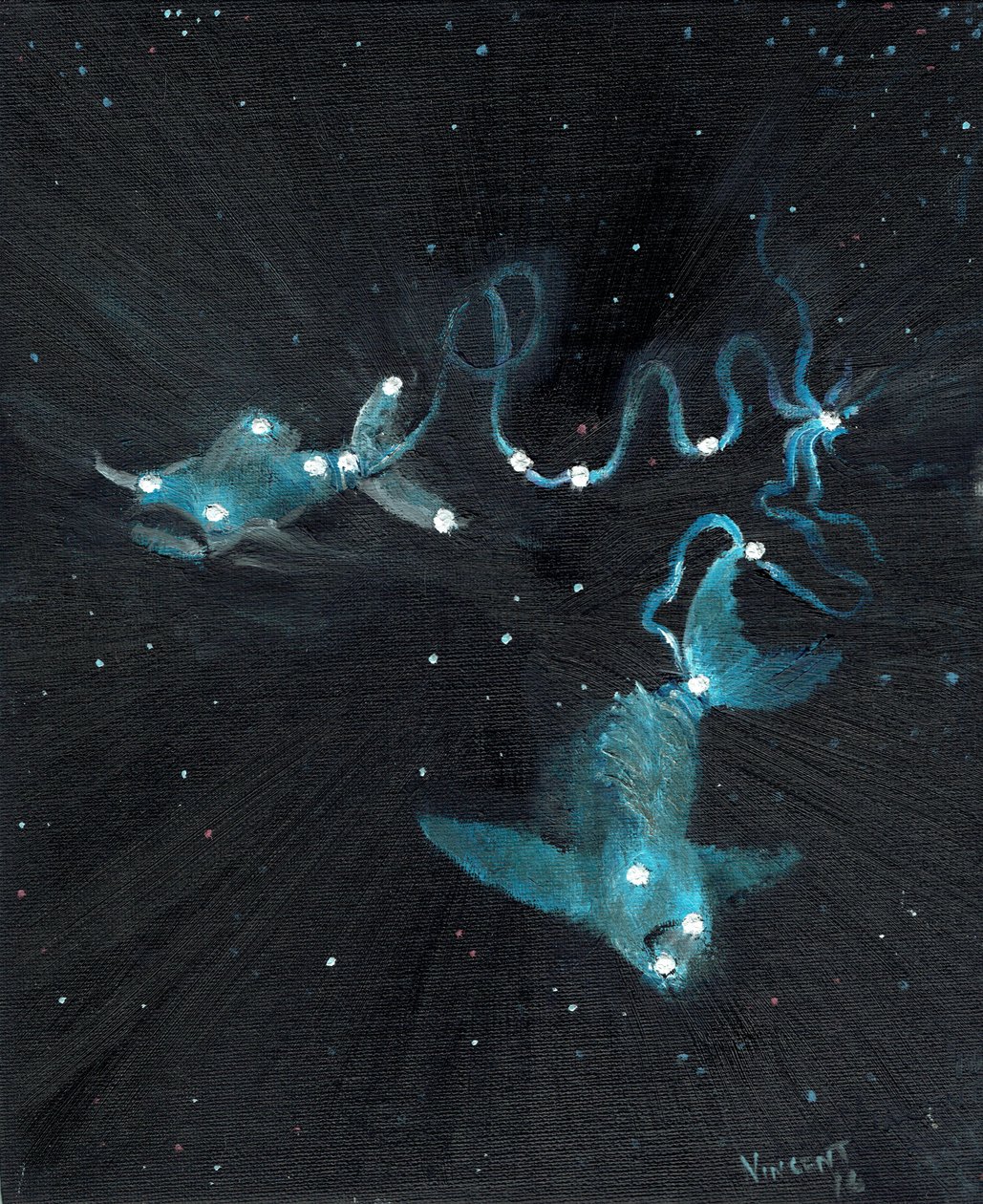 Stjernetegn Fiskene, 2016, (olie på lærred) af Vincent Alexander Booth