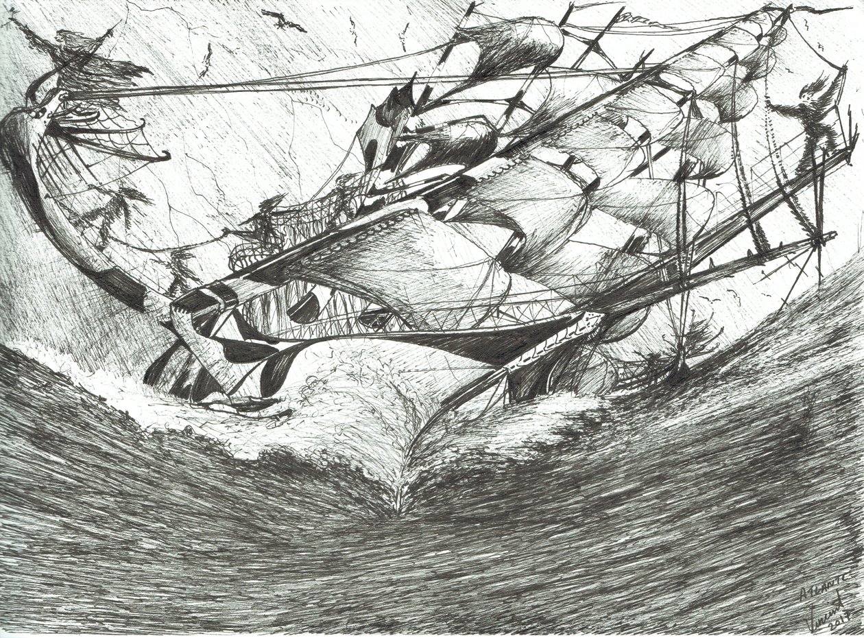 Storm Creators Arcticic Ocean, 2017, (blæk på papir) af Vincent Alexander Booth