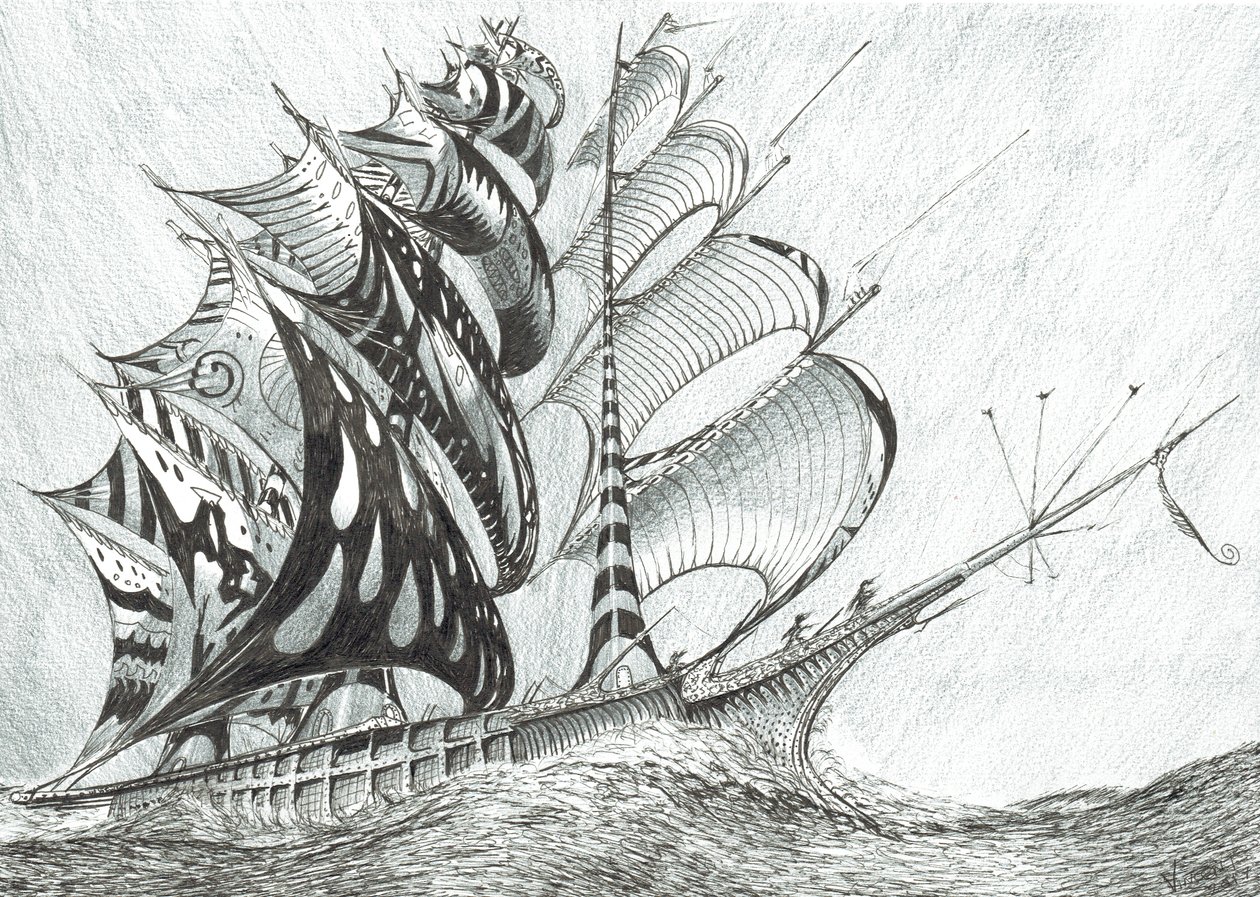 Storm Creators Caribbean Sea, 2017, (Blæk på papir) af Vincent Alexander Booth