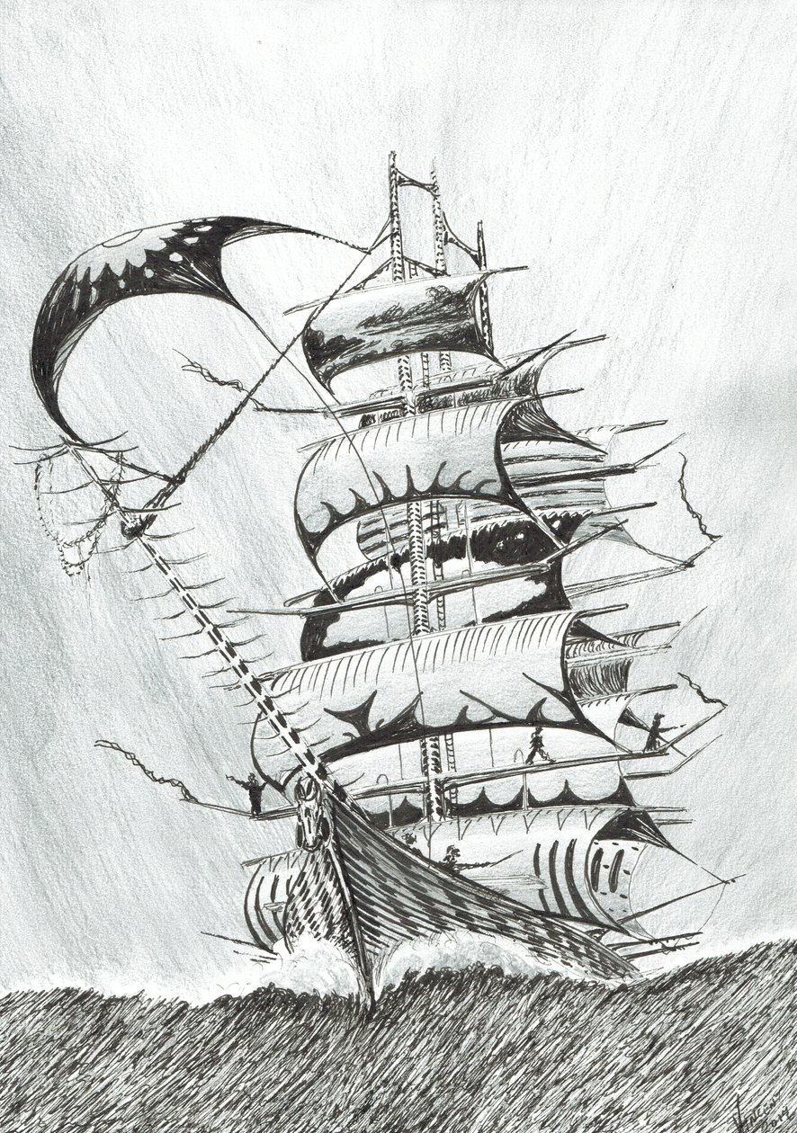 Storm Creators Durville Sea, 2017, (blæk på papir) af Vincent Alexander Booth