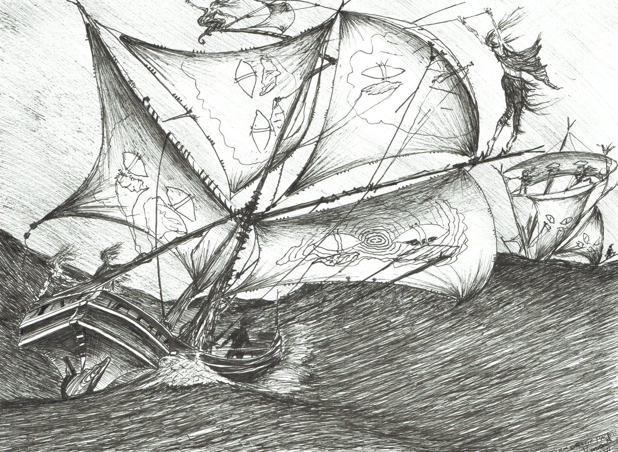 Storm Creators Indiske Ocean, 2017, (blæk på papir) af Vincent Alexander Booth
