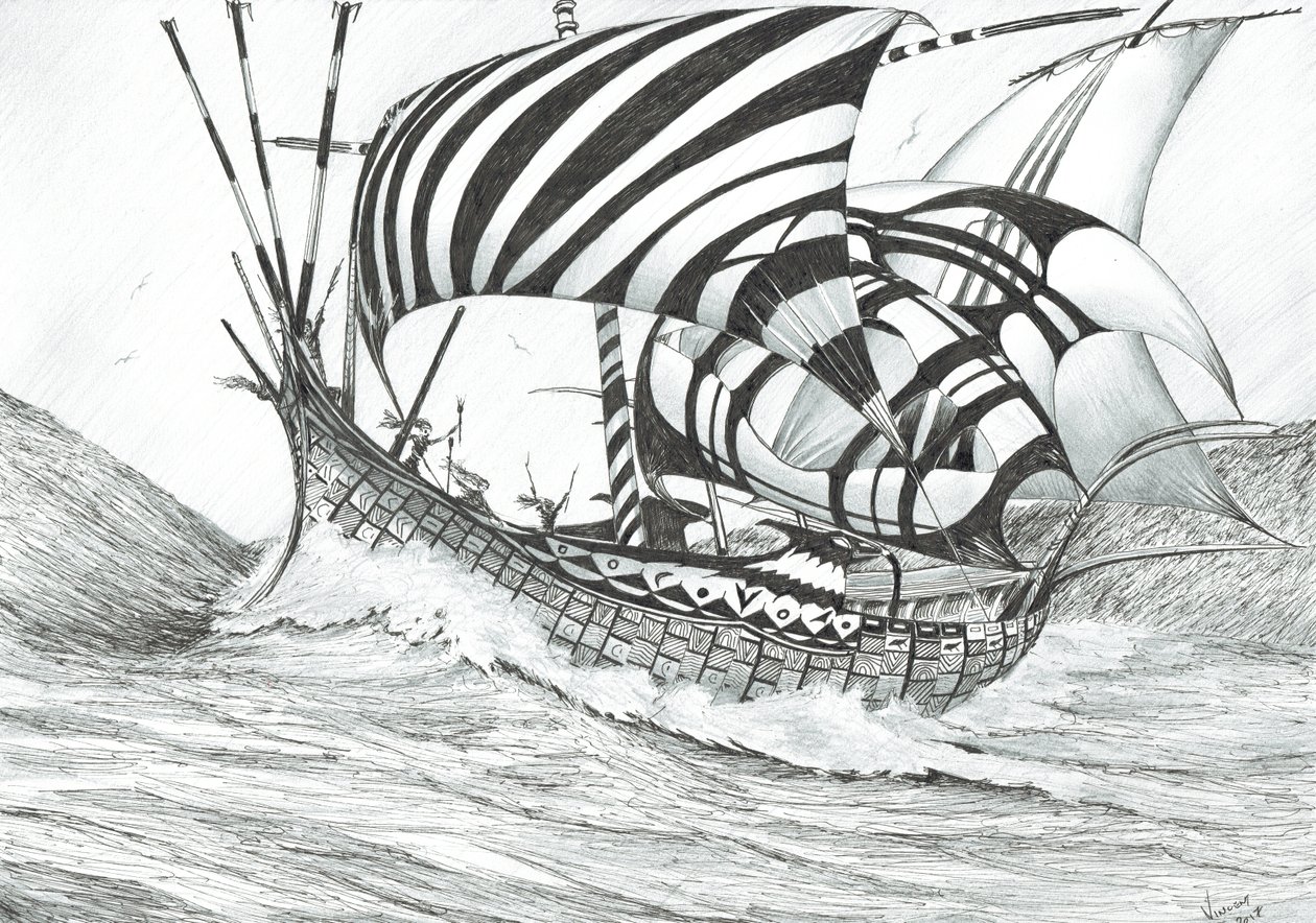 Storm Creators Ionian Sea, 2017, (blæk på papir) af Vincent Alexander Booth