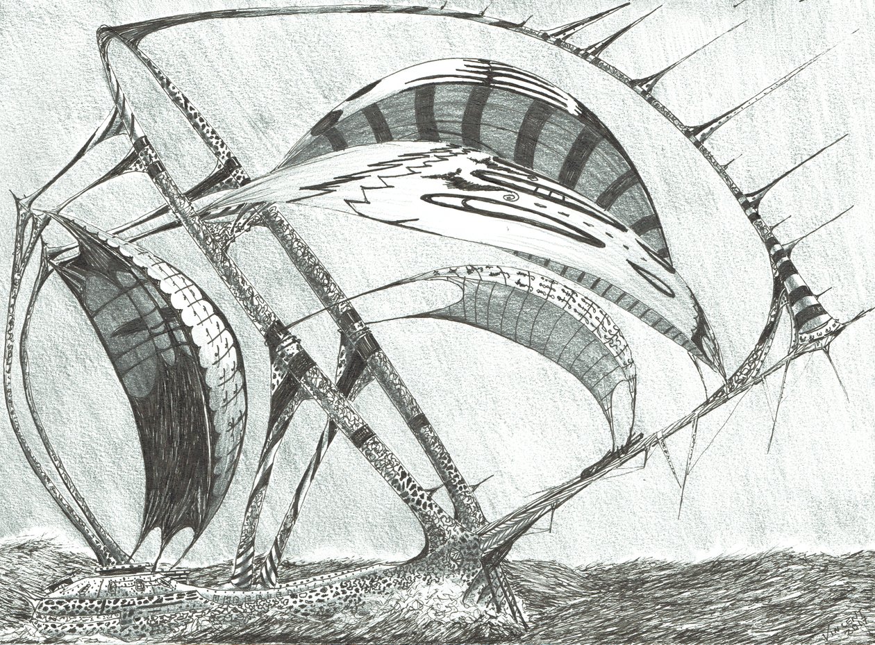 Storm Creators Laptev Sea, 2017, (blæk på papir) af Vincent Alexander Booth