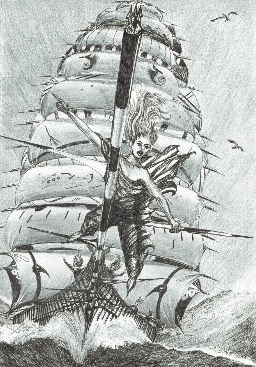 Storm Creators Lazarev Sea, 2017, (blæk på papir) af Vincent Alexander Booth