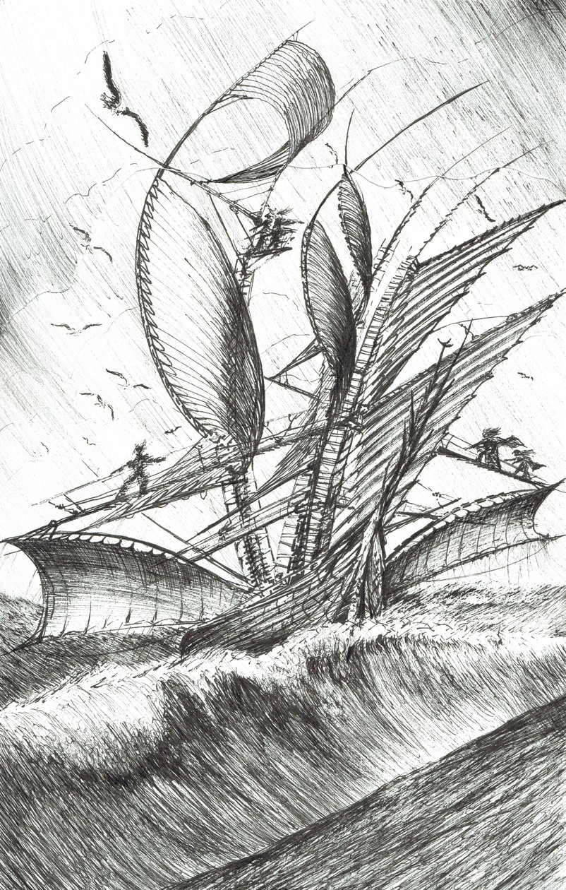 Storm Creators Pacific Ocean, 2017, (blæk på papir) af Vincent Alexander Booth