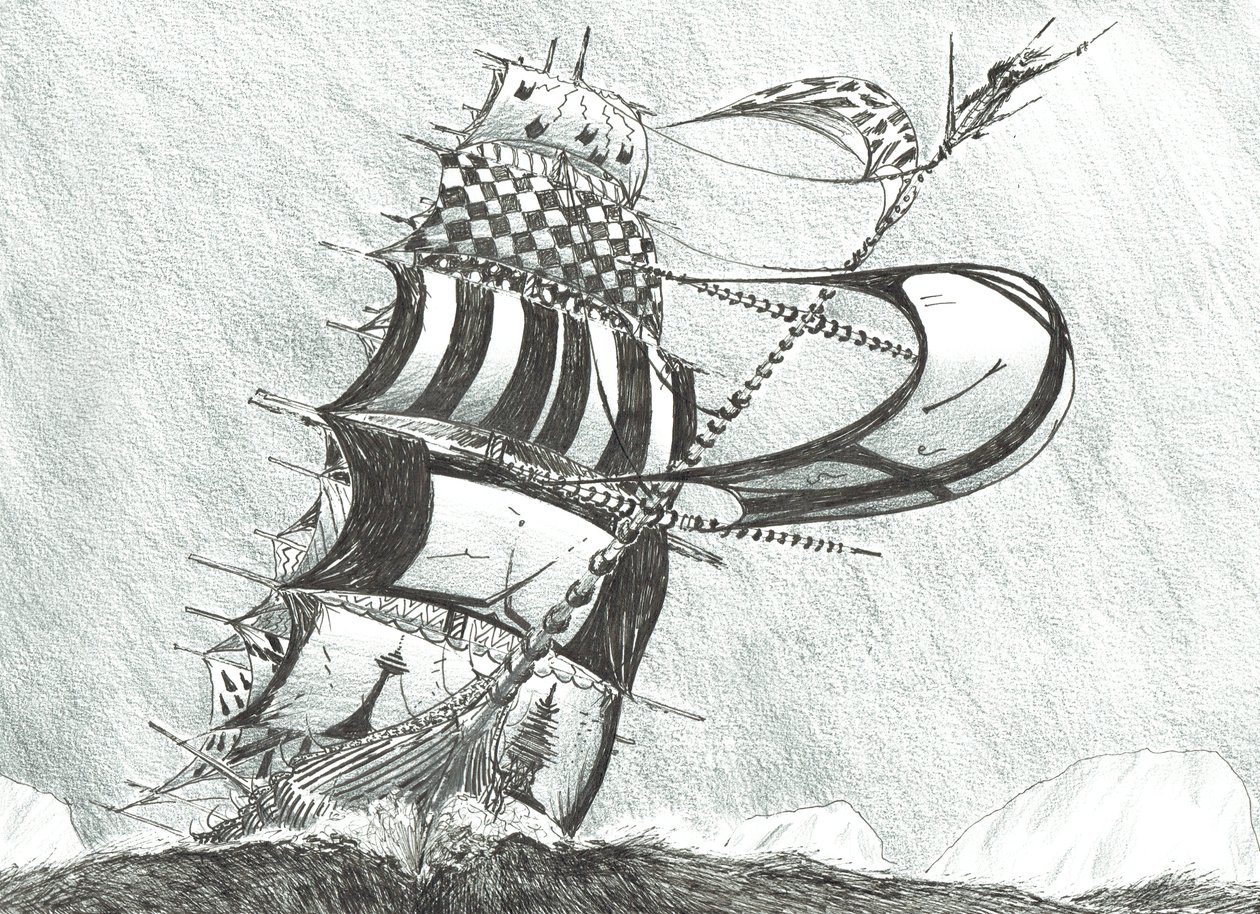 Storm Creators Prince Gustav Adolf Sea, 2017, (blæk på papir) af Vincent Alexander Booth