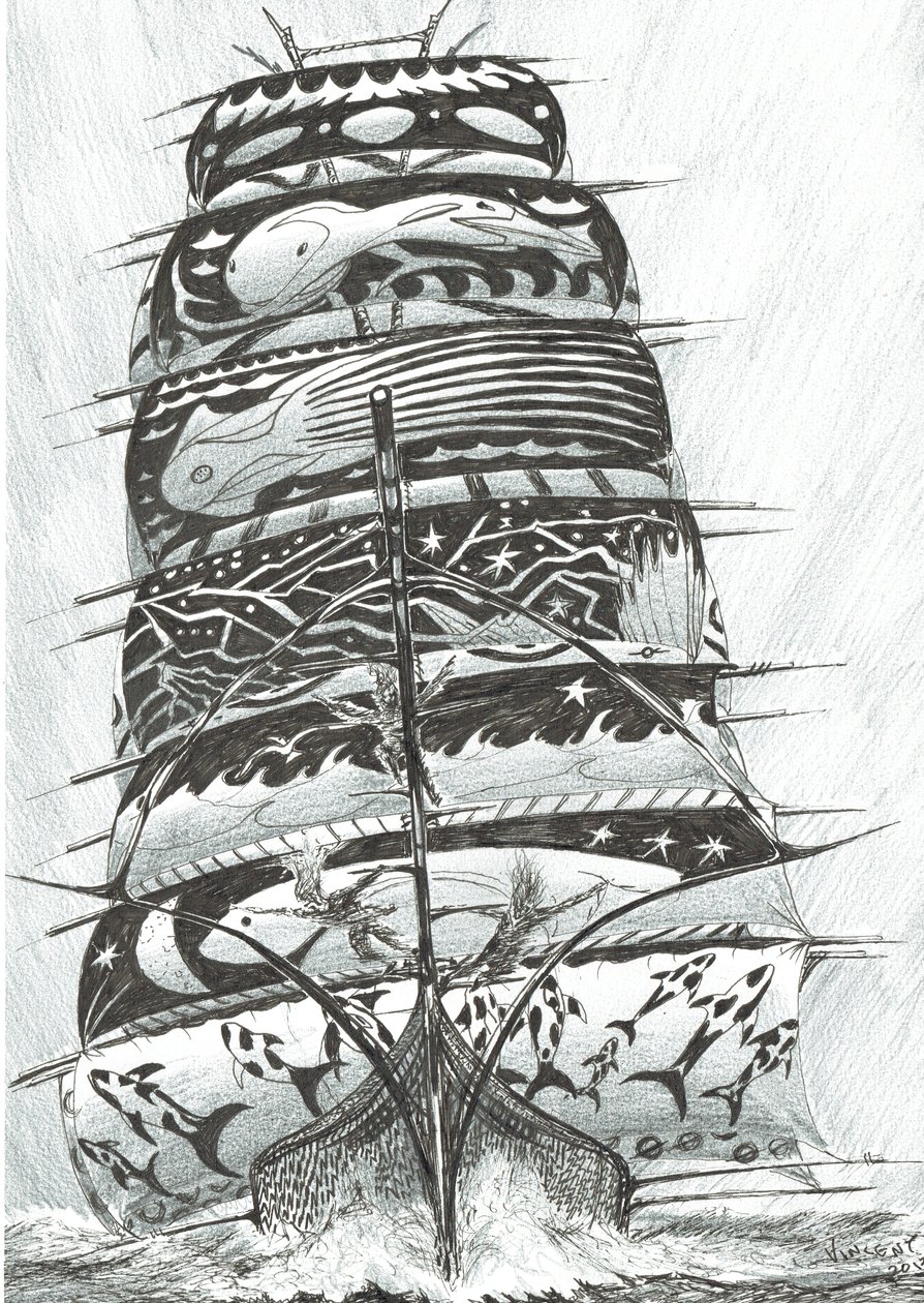 Storm Creators Red Sea, 2017, (blæk på papir) af Vincent Alexander Booth
