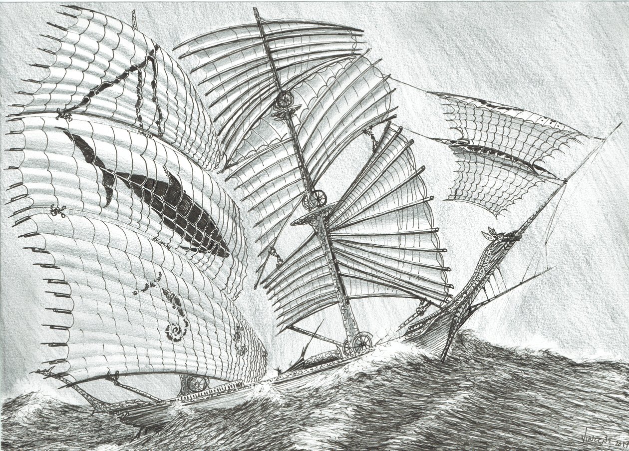 Storm Creators Savu Sea, 2017, (blæk på papir) af Vincent Alexander Booth