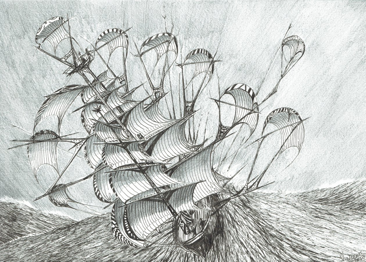 Storm Creators South China Sea, 2017, (Blæk på papir) af Vincent Alexander Booth