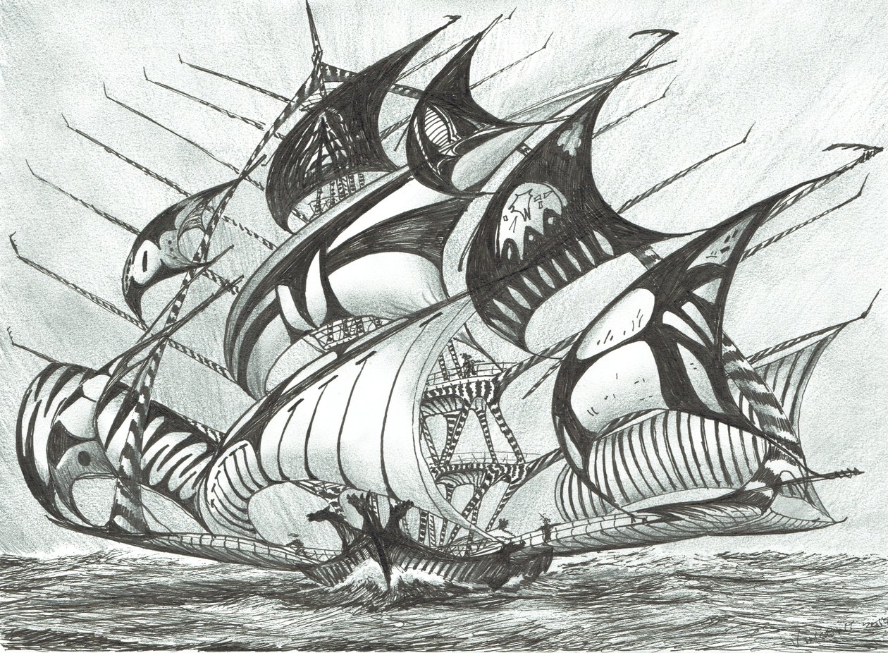 Storm Creators Visayan Sea, 2017, (blæk på papir) af Vincent Alexander Booth