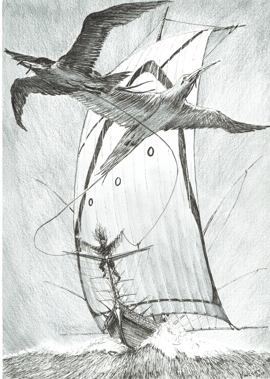 Storm Creators Wandel Sea, 2017, (blæk på papir) af Vincent Alexander Booth