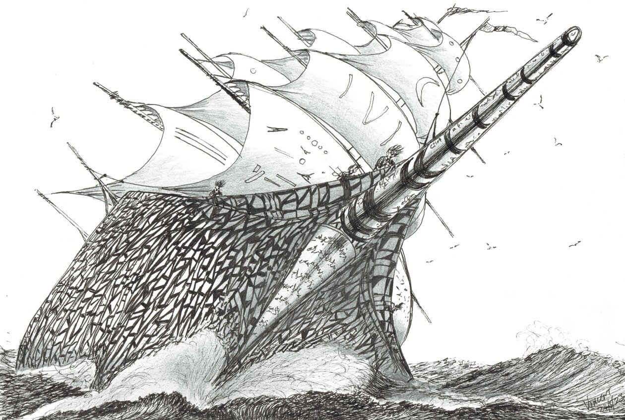 Storm Creators Wellington Strait, 2023 (blæk og blyant på papir) af Vincent Alexander Booth