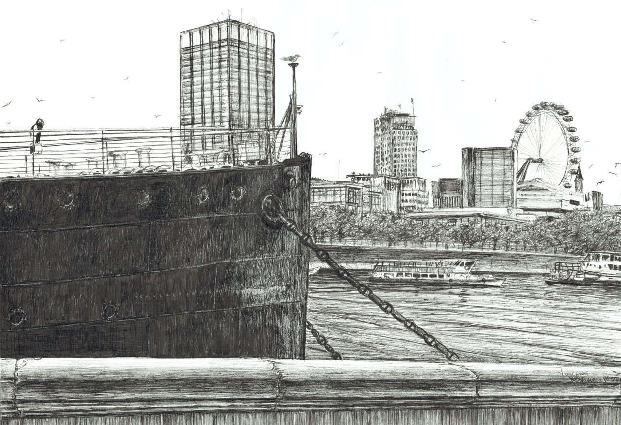 The Black Bow on Themsen, 2006, (blæk på papir) af Vincent Alexander Booth