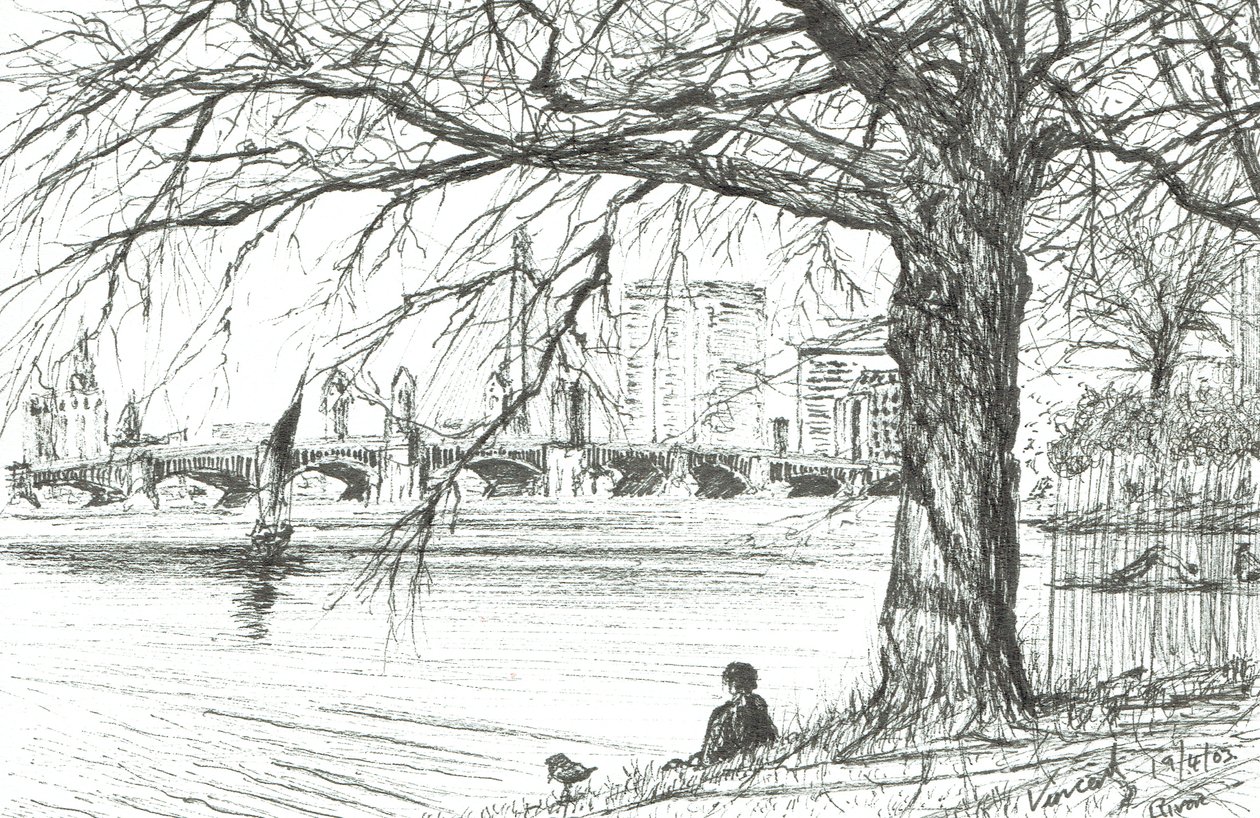 Charles-floden, Boston. 2003, (blæk på papir) af Vincent Alexander Booth