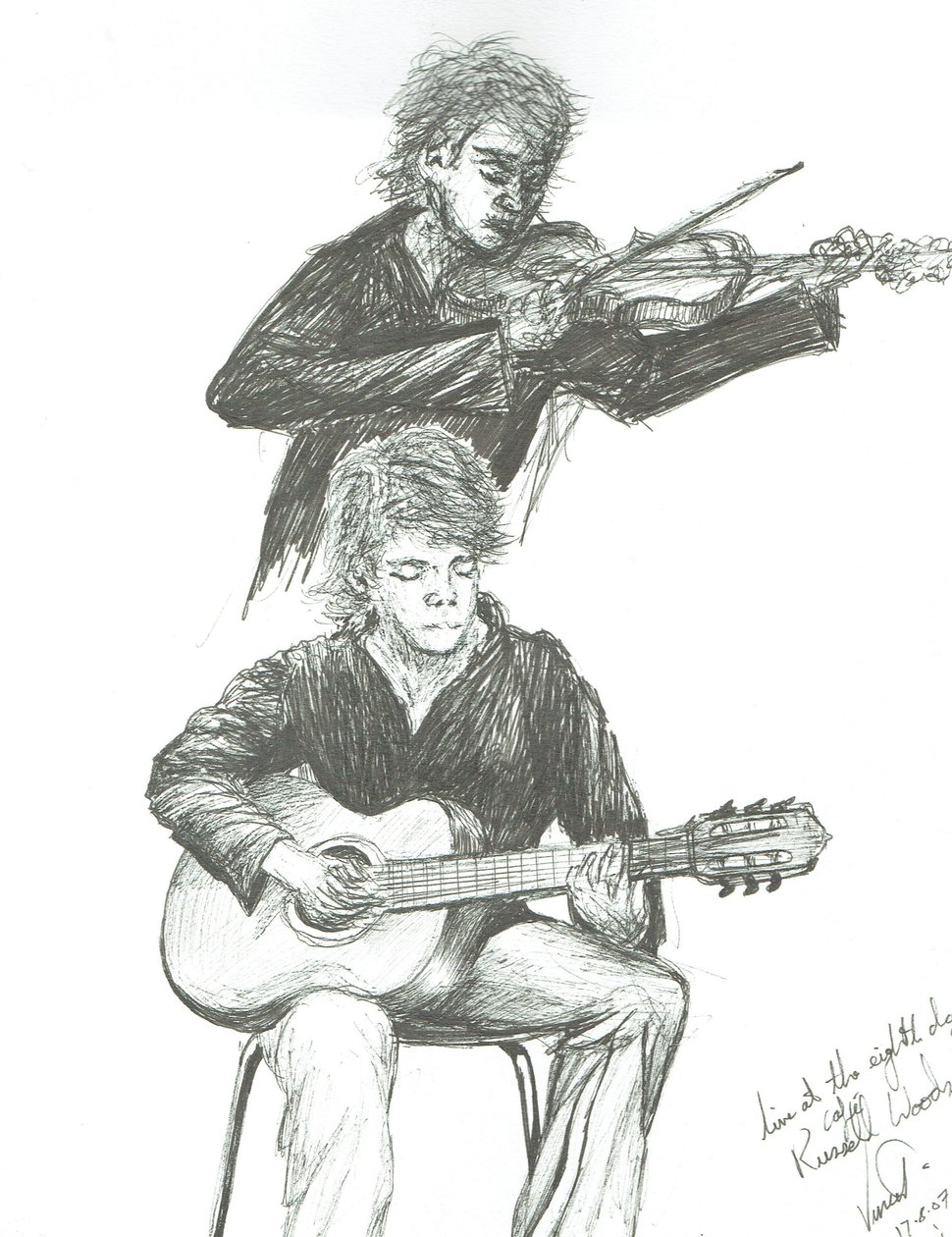 Guitaristen og violinisten på 8th day cafe Manchester, 2007 af Vincent Alexander Booth