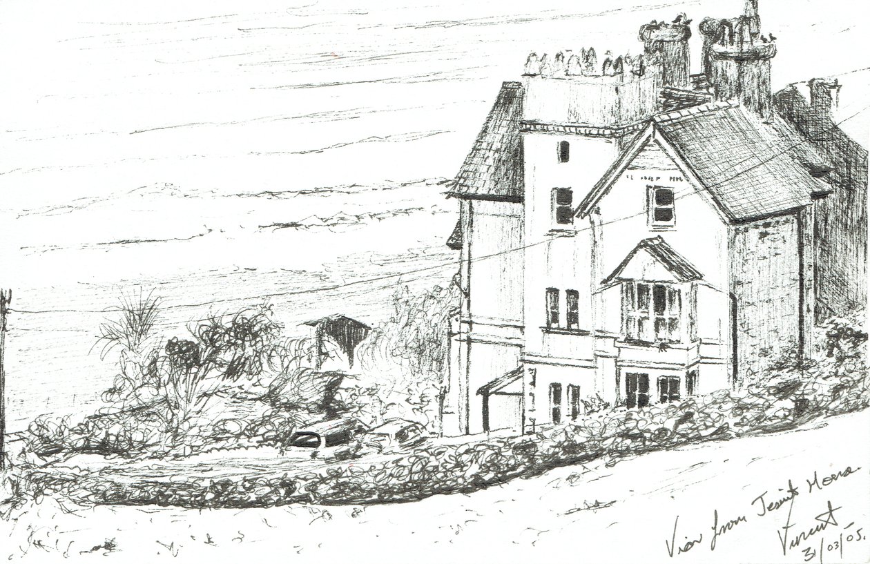Jesuit House på den walisiske kyst, 2005, (blæk på papir) af Vincent Alexander Booth