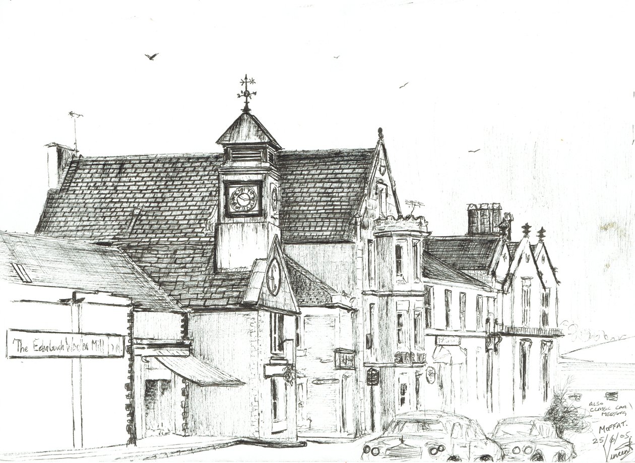 The Star Hotel, Moffat. 2005, (blæk på papir) af Vincent Alexander Booth