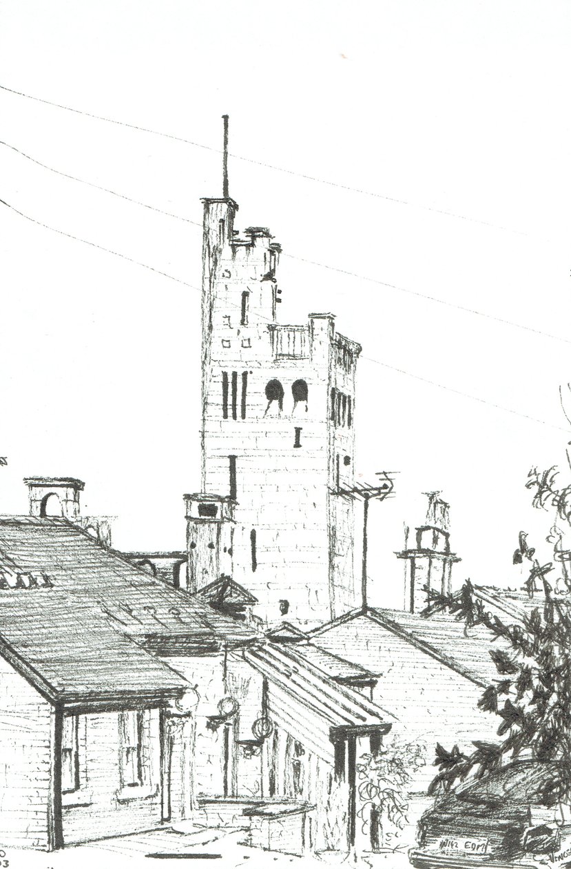 Tower in Knutsford, 2003, (Blæk på papir) af Vincent Alexander Booth