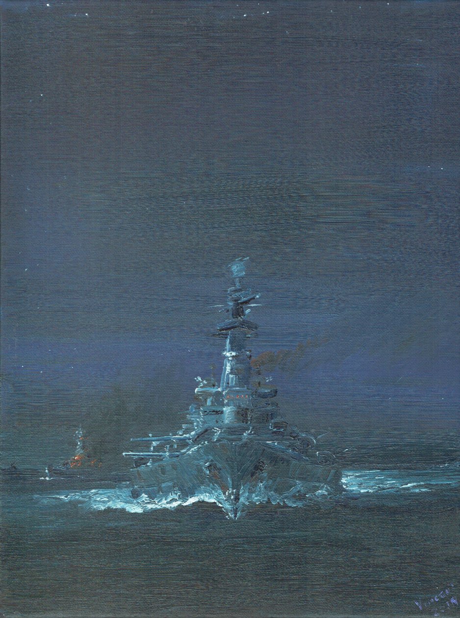 USS Washington ser Kirishima på radar ved Guadalcanal 1942, 2019 af Vincent Alexander Booth