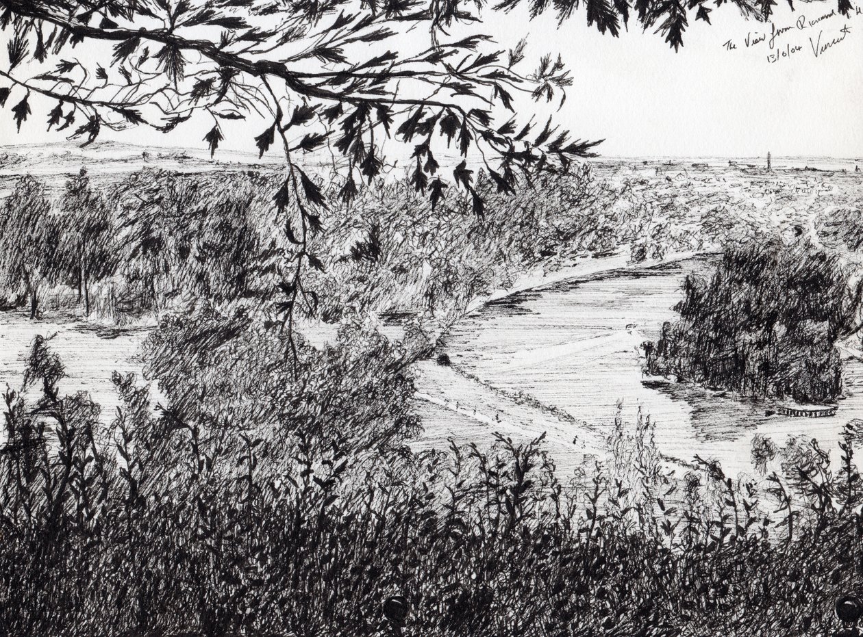 Udsigt fra Richmond Hill London, 2004, (blæk på papir) af Vincent Alexander Booth