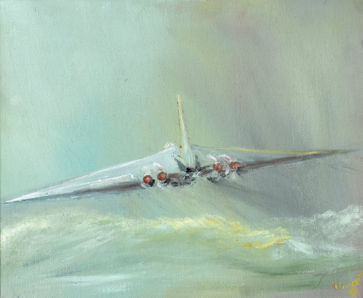 Vulcan B1 sortie, 2016, (olie på lærredstavle) af Vincent Alexander Booth