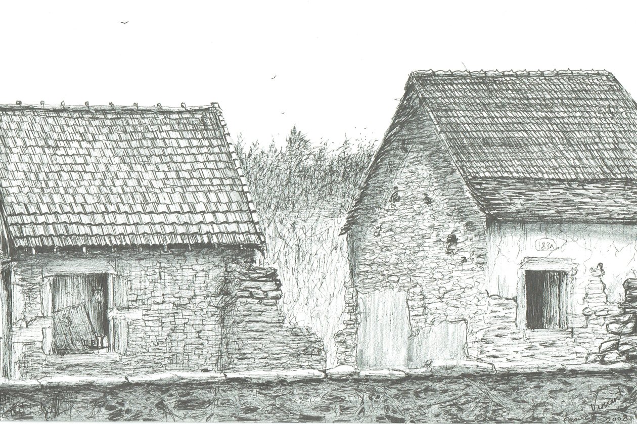 hus nær den fransk/schweiziske grænse, 2008; (blæk på papir) af Vincent Alexander Booth