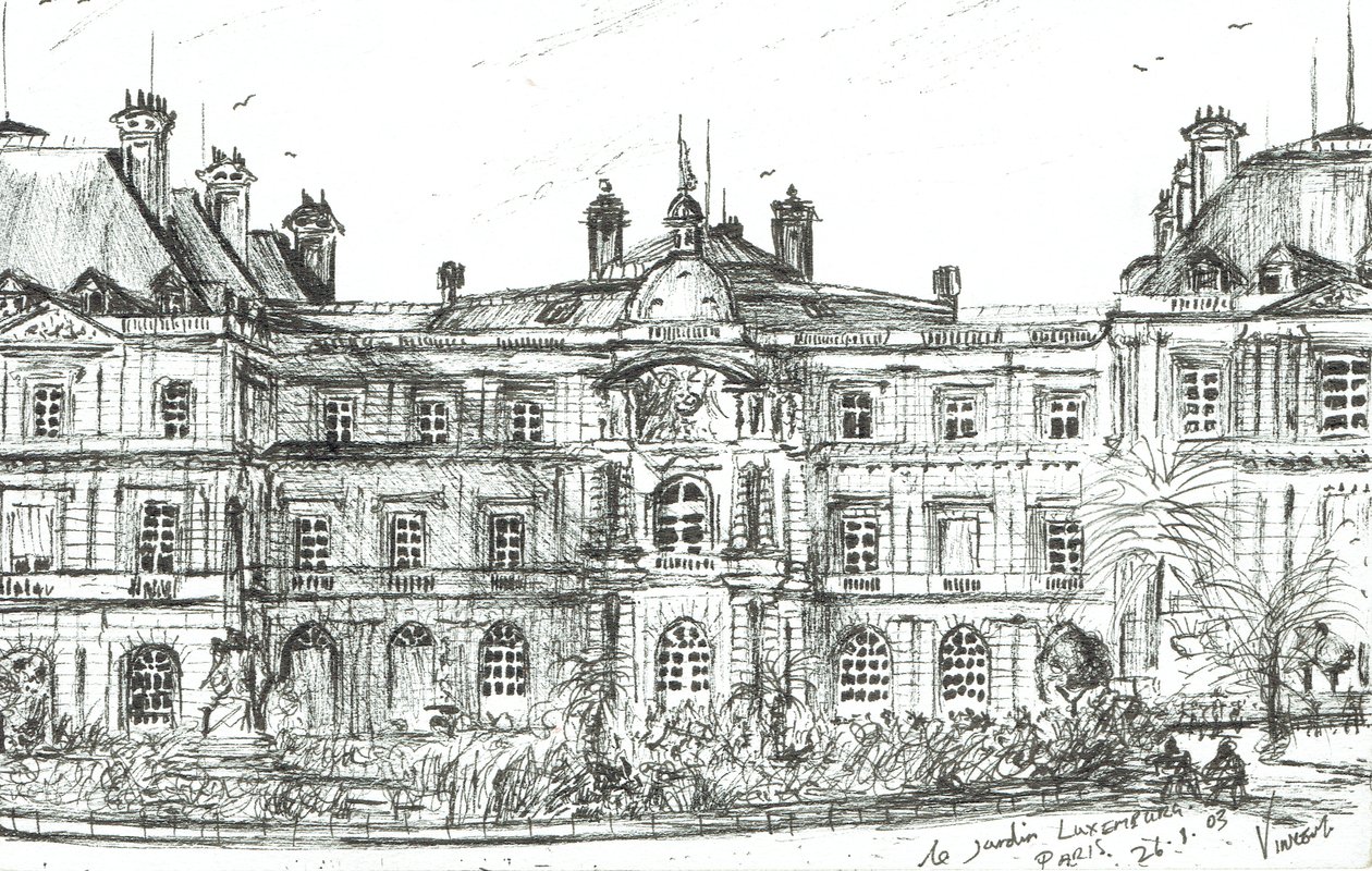 Jardin Luxembourg Paris, 2003, (Blæk på papir) af Vincent Alexander Booth
