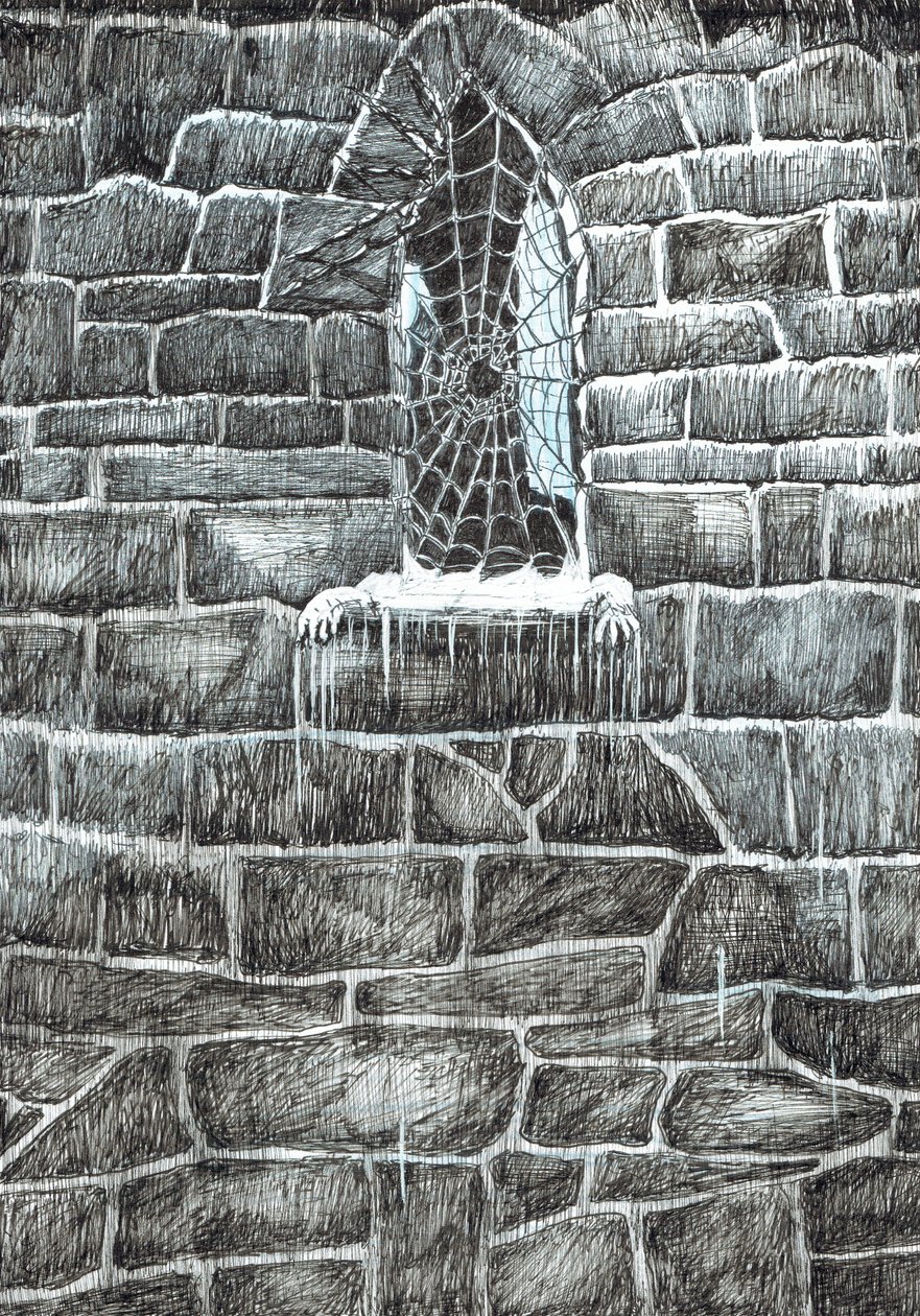 side 11, Slottet i Findhorns skov, 2006, (blæk på papir) af Vincent Alexander Booth