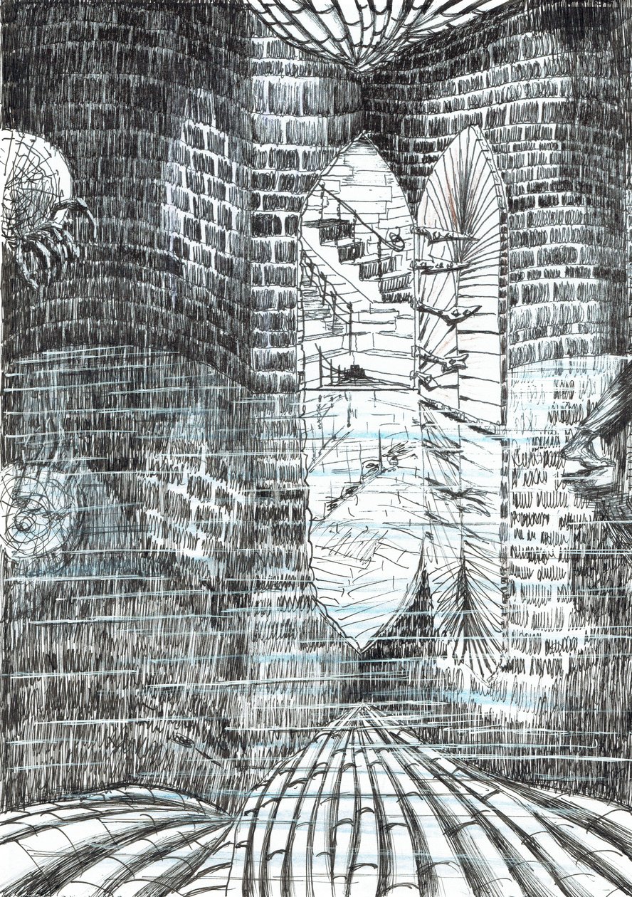 side23, The Castle in the Forest of Findhorn, 2006, (blæk på papir) af Vincent Alexander Booth