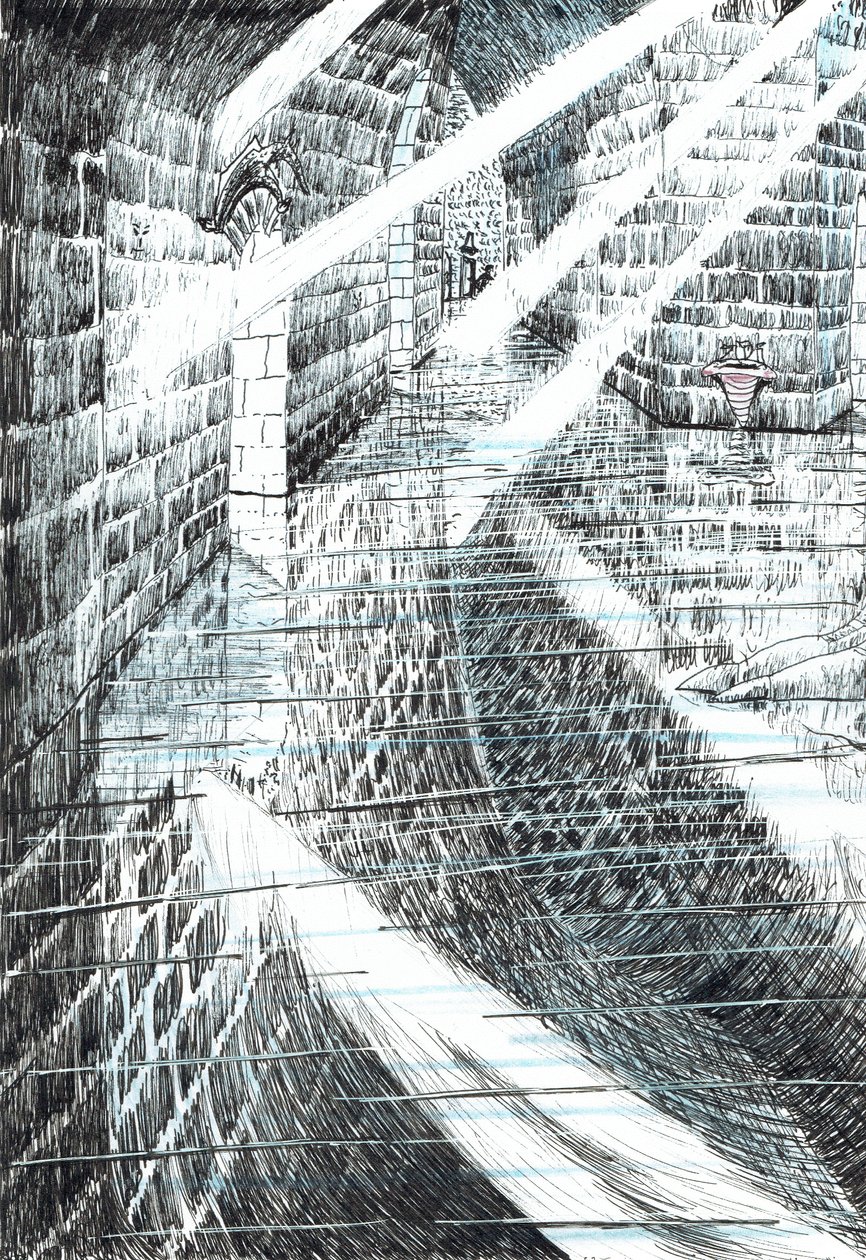 side 25, Slottet i Findhorns skov, 2006, (blæk på papir) af Vincent Alexander Booth