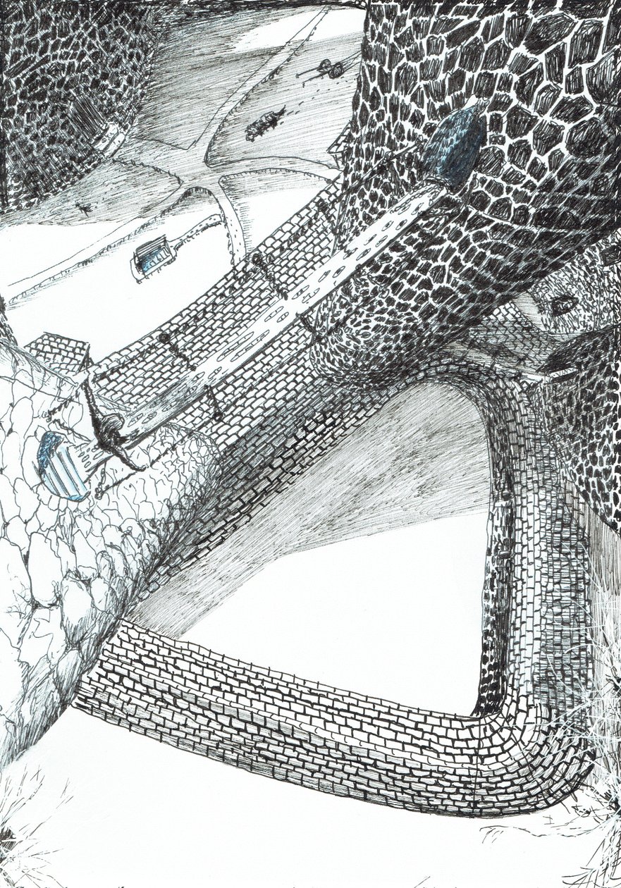 side 31, Slottet i Findhorns skov, 2006, (blæk på papir) af Vincent Alexander Booth