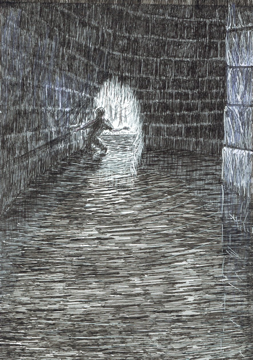 side 47, Slottet i Findhorns skov, 2006, (blæk på papir) af Vincent Alexander Booth