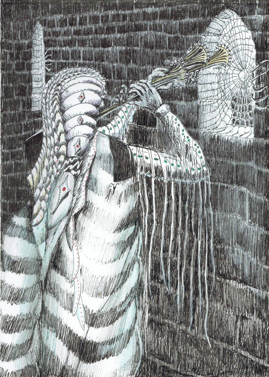 side 7, Slottet i Findhorns skov, 2006, (blæk på papir) af Vincent Alexander Booth