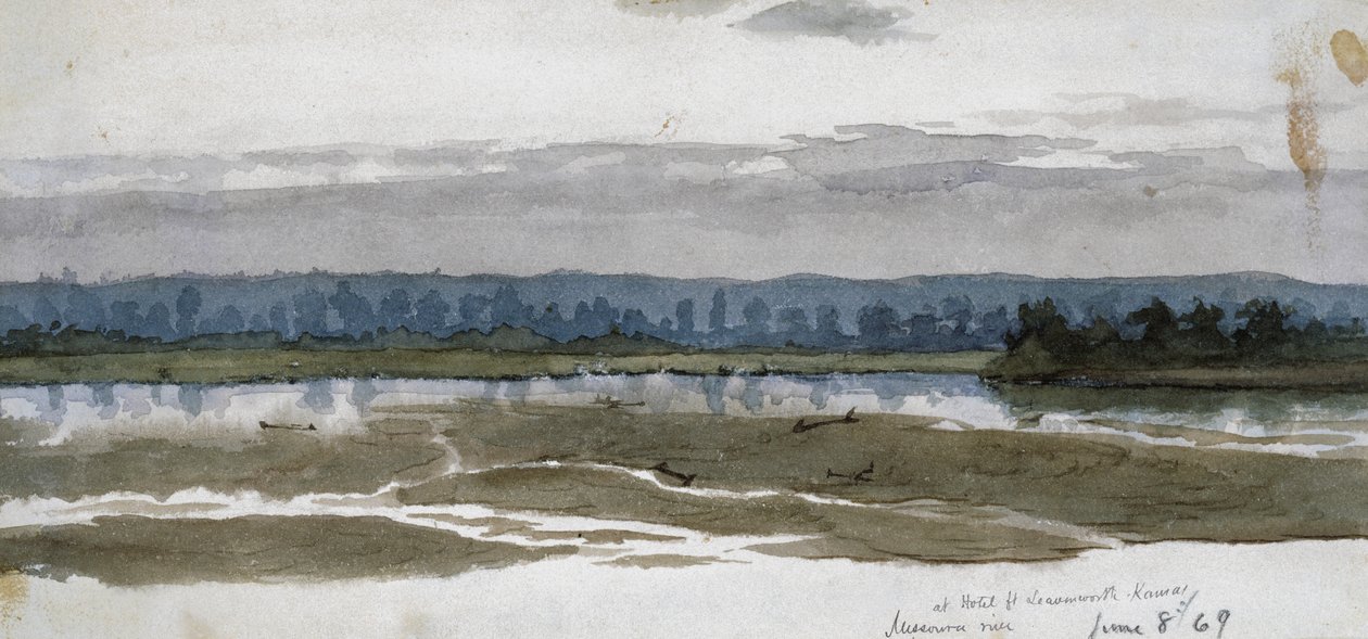 At Hotel, Fort Leavenworth, Kansas, Missouri River, 8. juni 1869 (akvarel) af Vincent Colyer