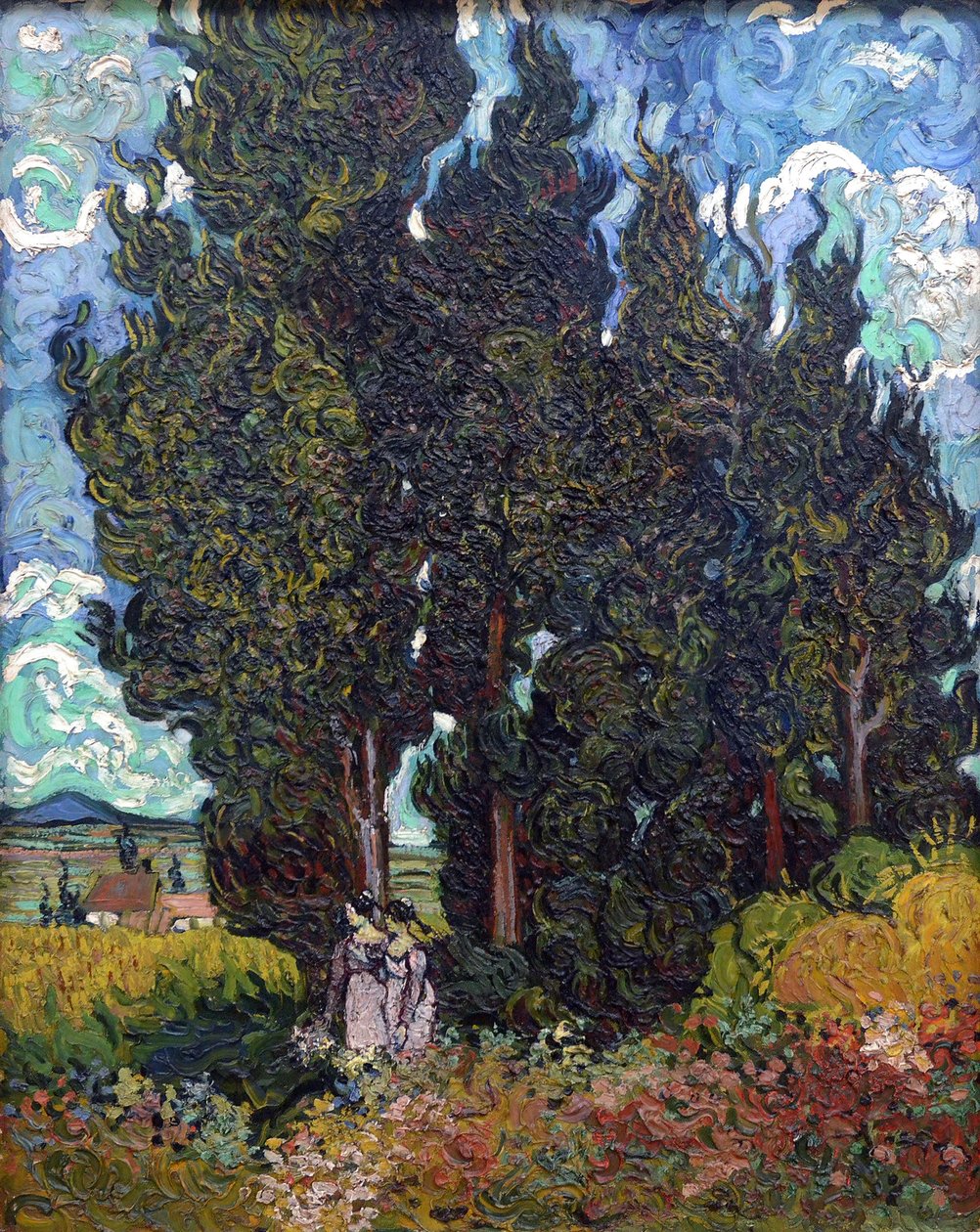 Cypresser med to figurer, 1889-1890. af Vincent van Gogh