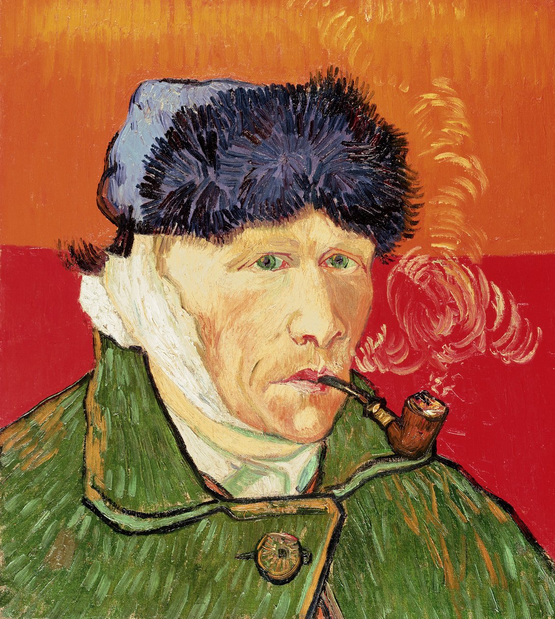 Selvportræt med bandageret øre og pibe, 1889. af Vincent van Gogh