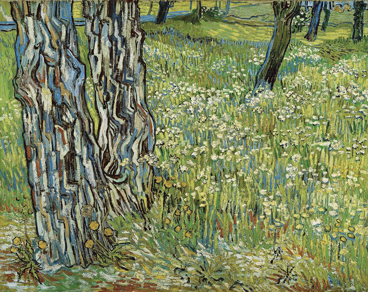 Træstammer i græsset, 1890. af Vincent van Gogh