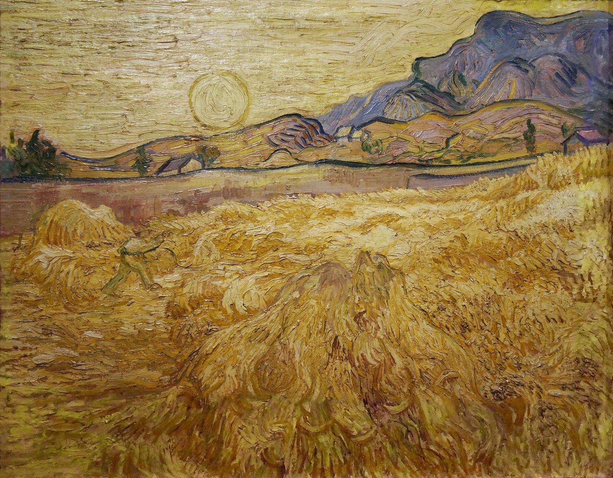 Hvedemark med mejer og sol, 1889. af Vincent van Gogh