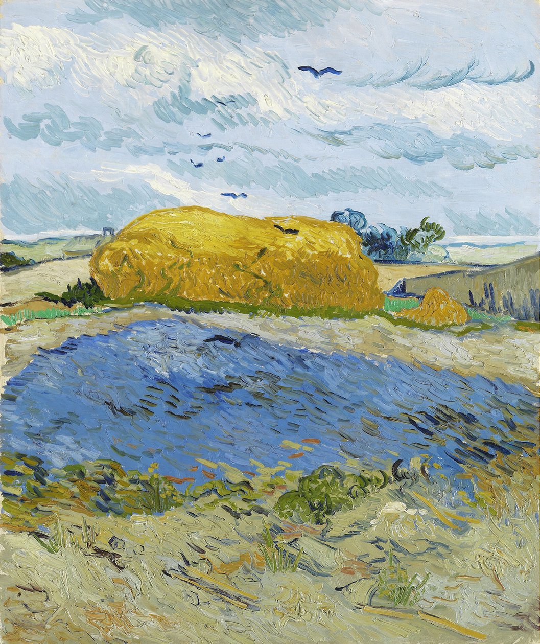 Hvedestak under en overskyet himmel, Auvers-sur-Oise, 1889. af Vincent van Gogh